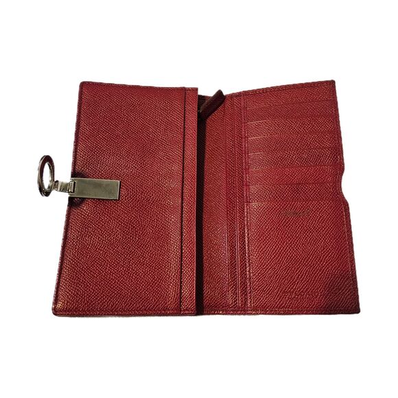 Bulgari (Authentic) Dark Red Leather Bi-fold Long Wallet w/ Silver Emblem EUC - Picture 6 of 11